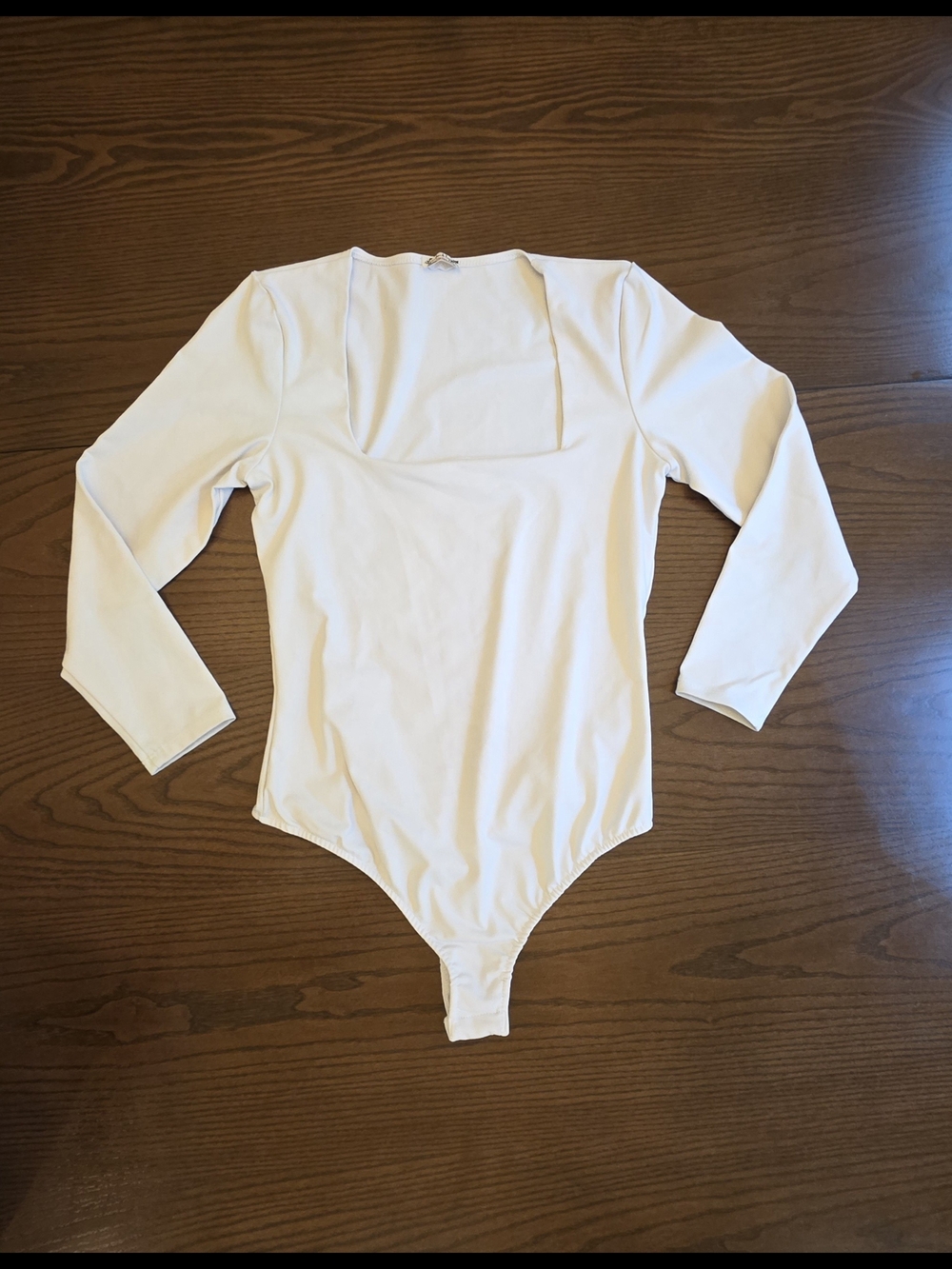 Free People White Bodysuit Long Sleeves Square-neck thong Minimalist Clean Girl